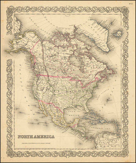 82-North America Map By Joseph Hutchins Colton