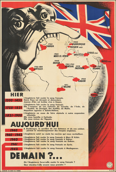 0-World and World War II Map By Edmond-Maurice Perot