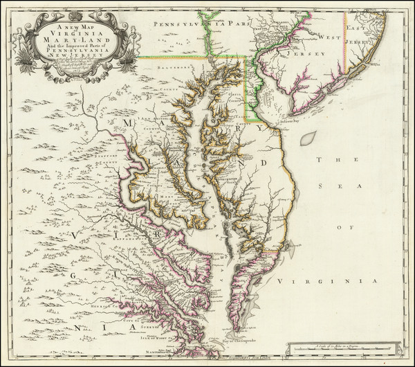 3-Mid-Atlantic, Maryland, Delaware, Southeast and Virginia Map By John Senex