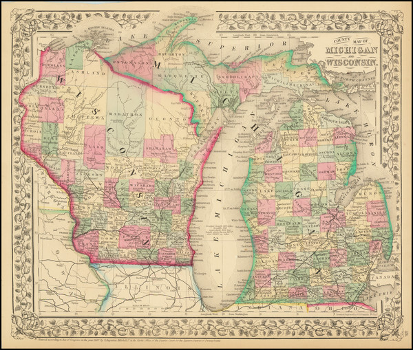 77-Michigan and Wisconsin Map By Samuel Augustus Mitchell