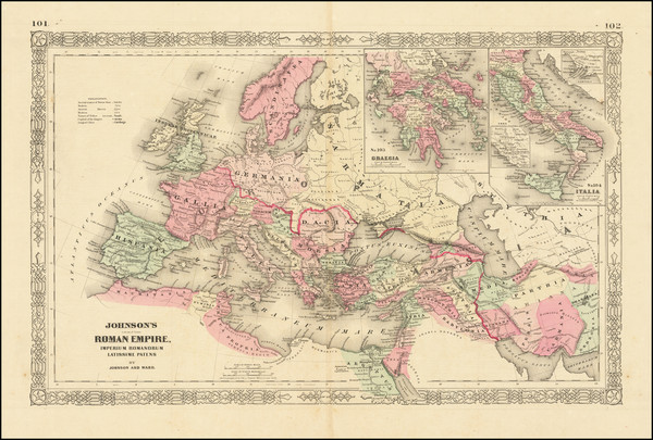 14-Europe, Italy and Mediterranean Map By Alvin Jewett Johnson  &  Benjamin P Ward