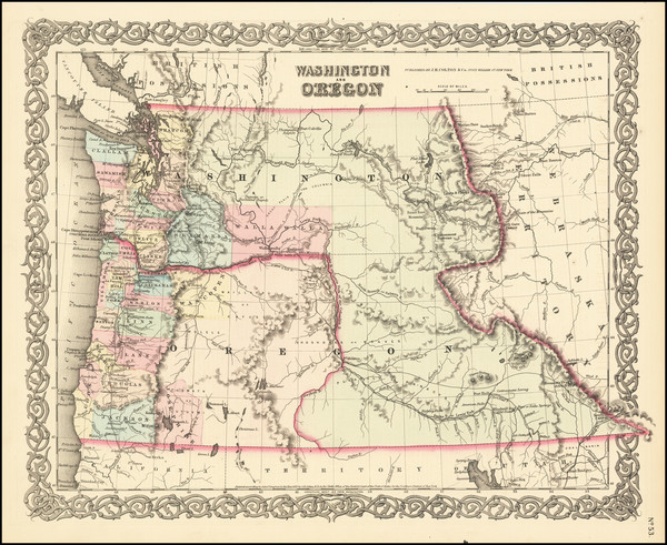 10-Idaho, Oregon and Washington Map By Joseph Hutchins Colton