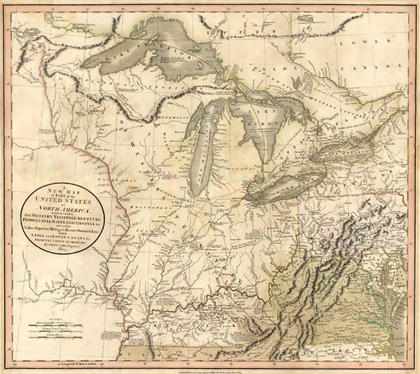 59-Mid-Atlantic, Midwest and Canada Map By John Cary