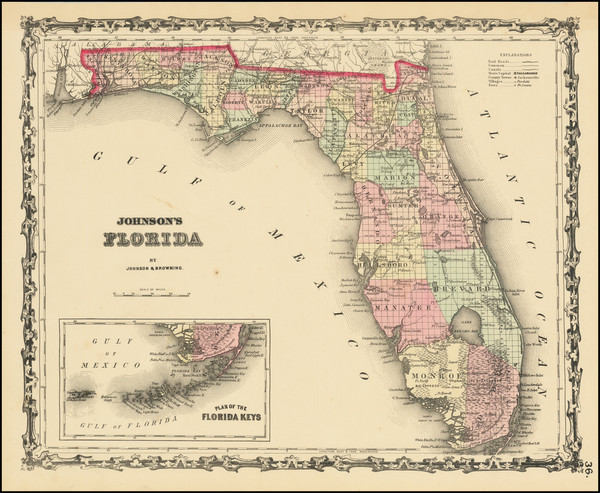 47-Florida Map By Alvin Jewett Johnson  &  Ross C. Browning