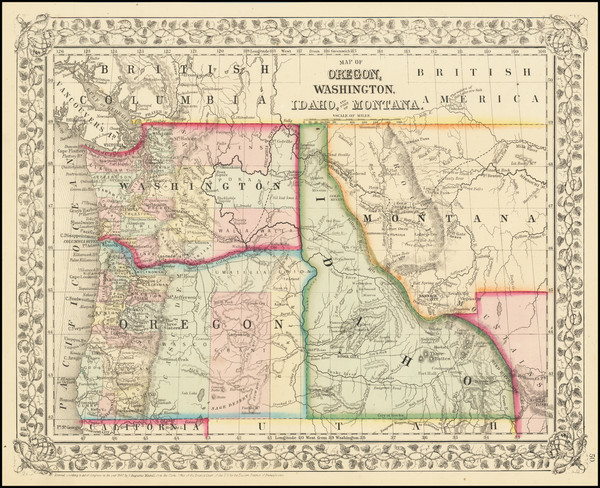 10-Idaho, Montana, Oregon and Washington Map By Samuel Augustus Mitchell Jr.