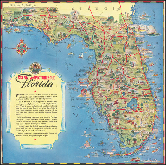 21-Florida and Pictorial Maps Map By George  Way