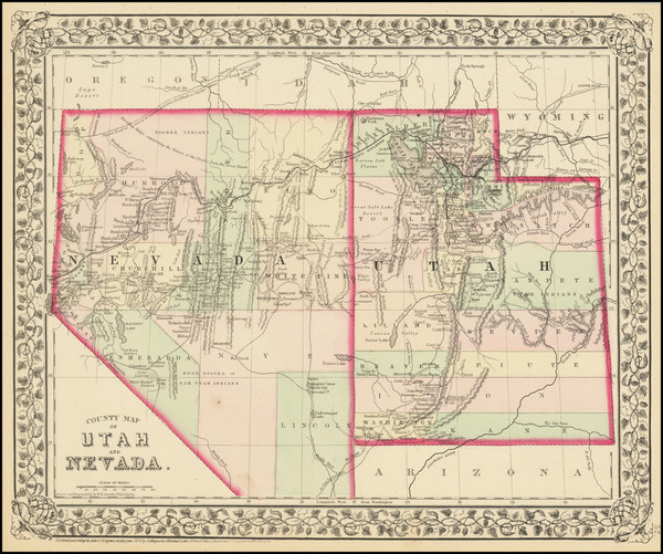 73-Utah, Nevada and Utah Map By Samuel Augustus Mitchell Jr.