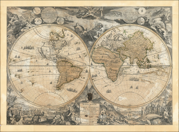 98-World, World, Celestial Maps and Curiosities Map By Nicolas de Fer