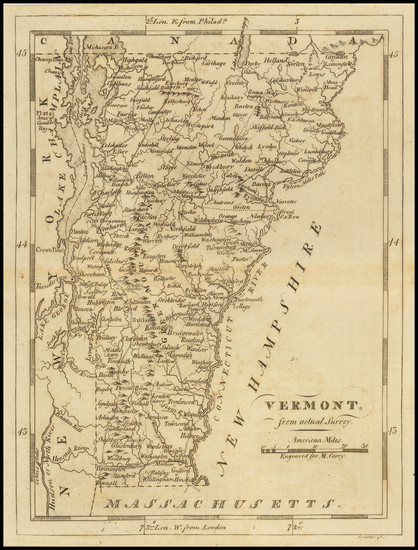 62-Vermont Map By Mathew Carey