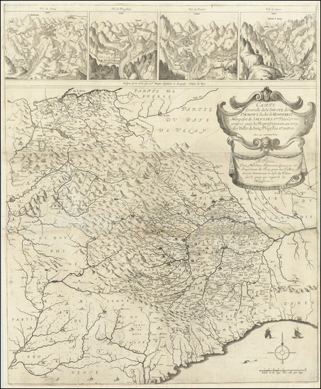 51-Switzerland, Northern Italy and Sud et Alpes Française Map By Melchior Tavernier