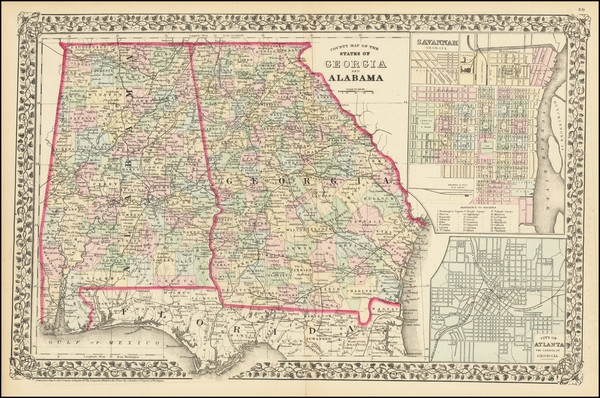 67-Alabama and Georgia Map By Samuel Augustus Mitchell Jr.