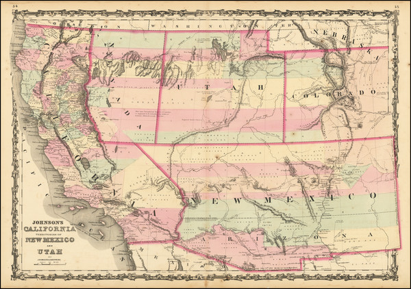 68-Southwest, Arizona, Utah, Nevada, New Mexico, Rocky Mountains, Utah and California Map By Alvin