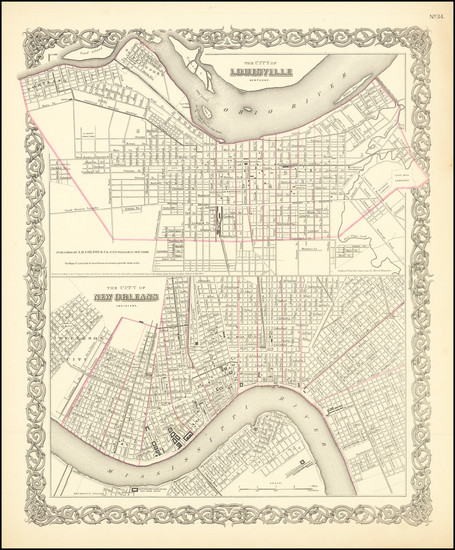 57-Kentucky and New Orleans Map By Joseph Hutchins Colton