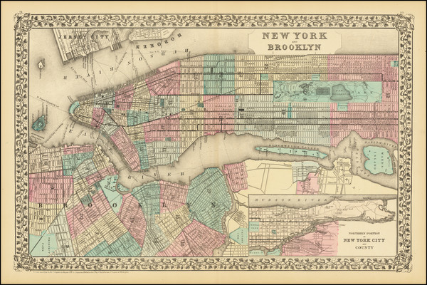 60-New York City Map By Samuel Augustus Mitchell Jr.