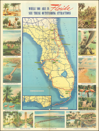 71-Florida and Pictorial Maps Map By American Automobile Association