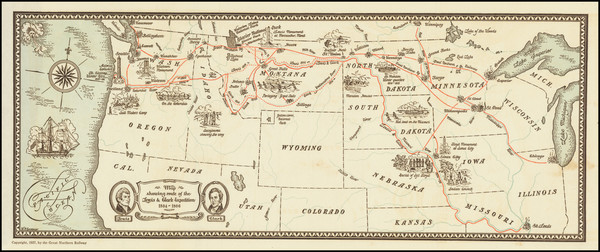 85-Minnesota, North Dakota, South Dakota, Montana, Oregon, Washington and Pictorial Maps Map By W.