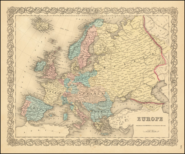 41-Europe Map By Joseph Hutchins Colton