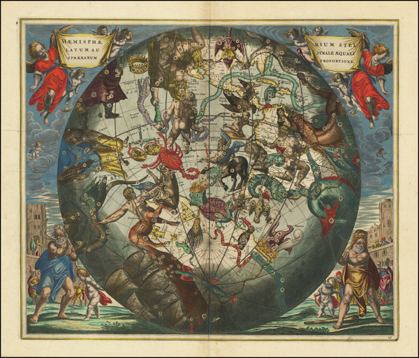 88-Western Hemisphere, Southern Hemisphere and Celestial Maps Map By Andreas Cellarius