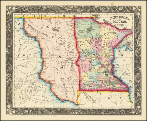 60-Minnesota, North Dakota and South Dakota Map By Samuel Augustus Mitchell Jr.