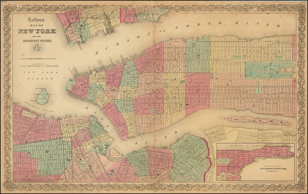 34-New York City Map By Joseph Hutchins Colton