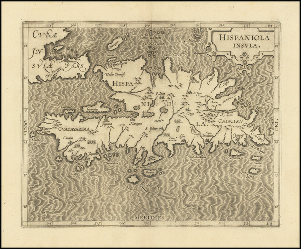 100-Hispaniola Map By Cornelis van Wytfliet