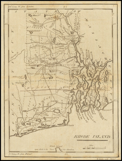 54-Rhode Island Map By Mathew Carey