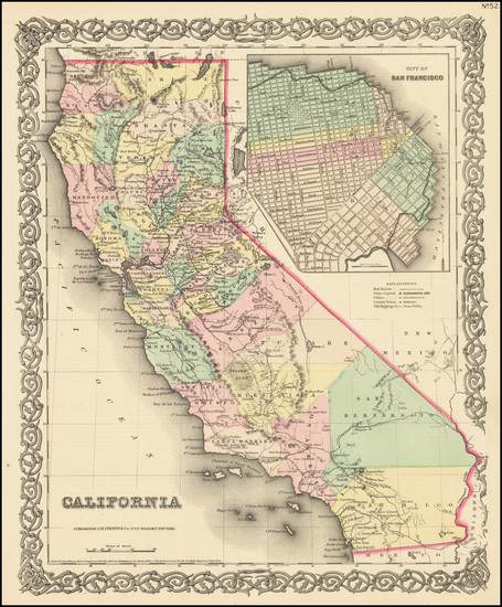 3-California and San Francisco & Bay Area Map By Joseph Hutchins Colton