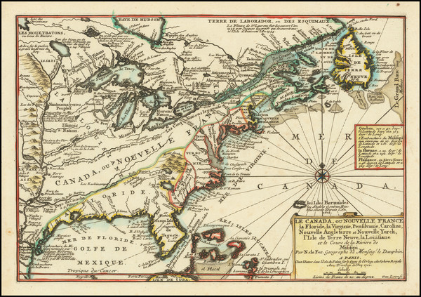 47-United States and Canada Map By Nicolas de Fer