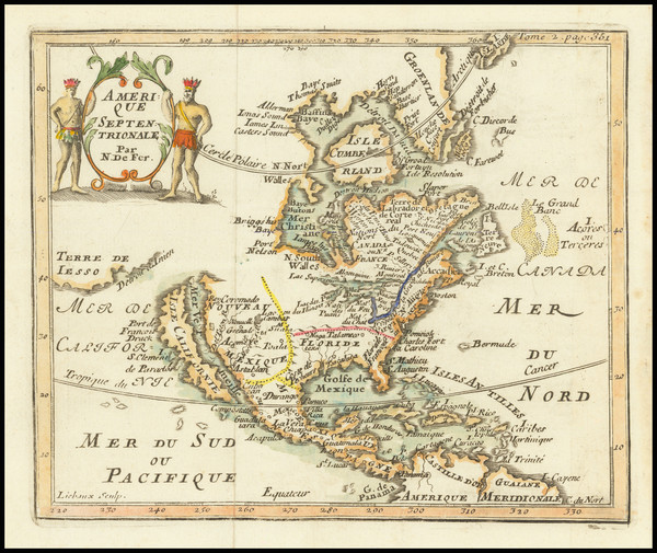 47-North America and California as an Island Map By Nicolas de Fer