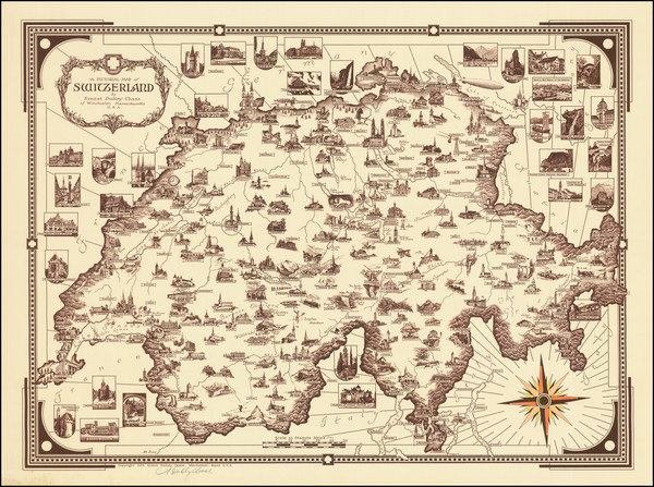 37-Switzerland and Pictorial Maps Map By Ernest Dudley Chase