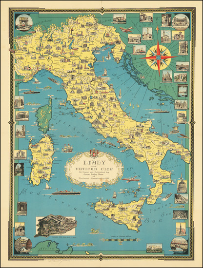 38-Italy and Pictorial Maps Map By Ernest Dudley Chase