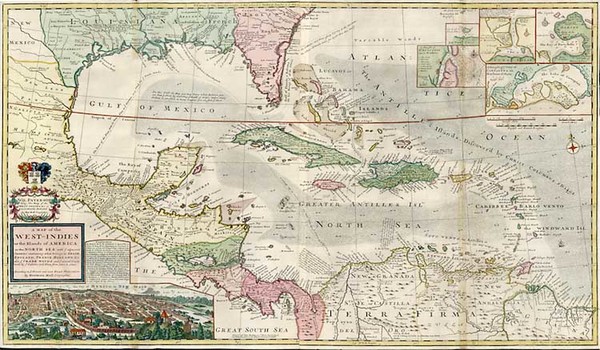 84-Southeast, Texas, Caribbean and Central America Map By Hermann Moll