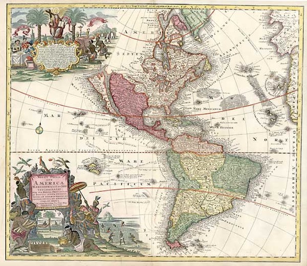 39-World, Western Hemisphere, South America and America Map By Matthaus Seutter