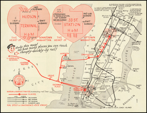 18-New York City Map By Hudson & Manhattan Rail Road