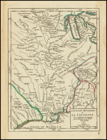 21-South, Texas, Midwest and Plains Map By Gilles Robert de Vaugondy