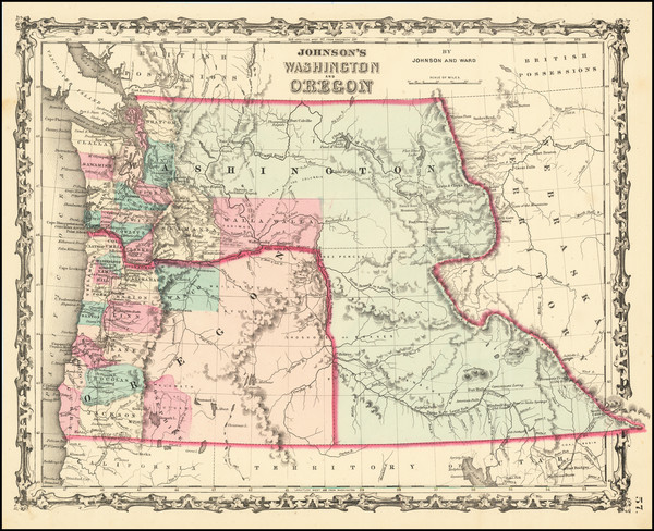 46-Idaho, Pacific Northwest, Oregon and Washington Map By Alvin Jewett Johnson  &  Benjamin P 