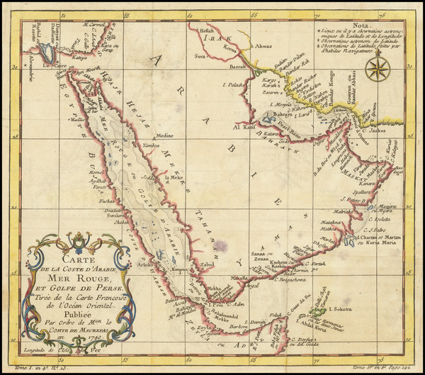 96-Middle East and Arabian Peninsula Map By Jacques Nicolas Bellin