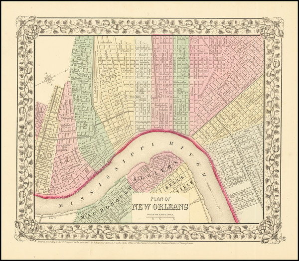 50-New Orleans Map By Samuel Augustus Mitchell Jr.