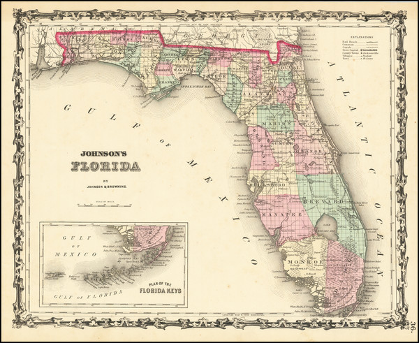 64-Florida Map By Alvin Jewett Johnson  &  Ross C. Browning
