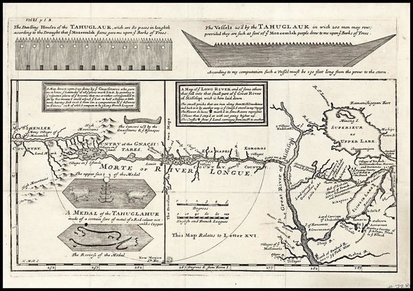 93-Midwest and Plains Map By Herman Moll / Baron de Lahontan