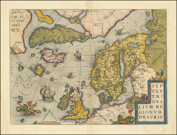 80-Polar Maps, Atlantic Ocean, Scandinavia and Iceland Map By Abraham Ortelius