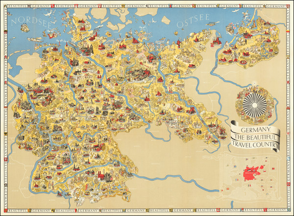 32-Pictorial Maps, World War II and Germany Map By Riemer