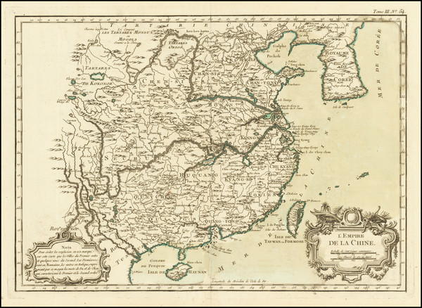 59-China and Korea Map By Jacques Nicolas Bellin