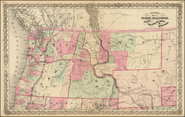 56-Idaho, Montana, Wyoming, Oregon and Washington Map By Joseph Hutchins Colton