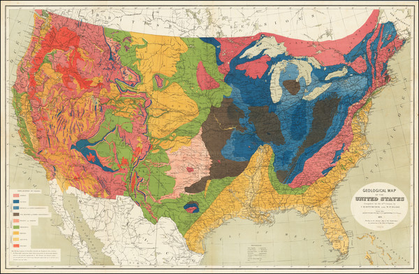 31-United States and Geological Map By W.P. Blake / Charles Henry Hitchcock