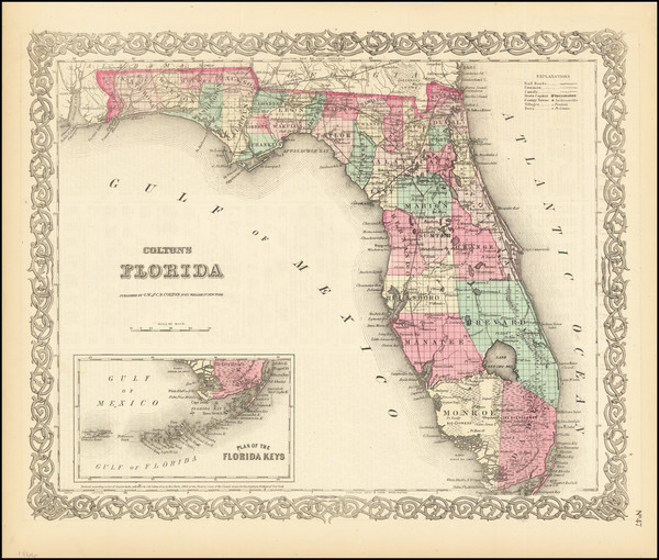 69-Florida Map By G.W.  & C.B. Colton