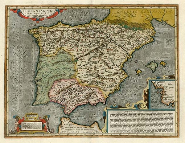 32-Europe, Spain, Portugal and Balearic Islands Map By Abraham Ortelius