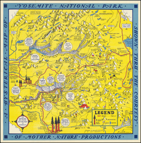 62-Yosemite Map By Lindgren Brothers