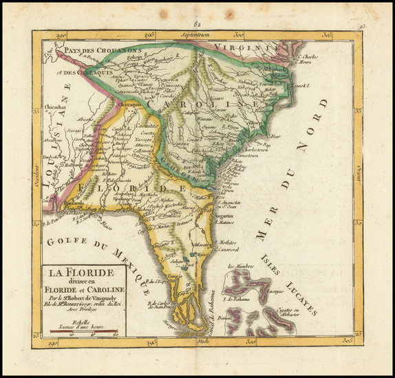 91-Florida, South, Southeast and Georgia Map By Gilles Robert de Vaugondy