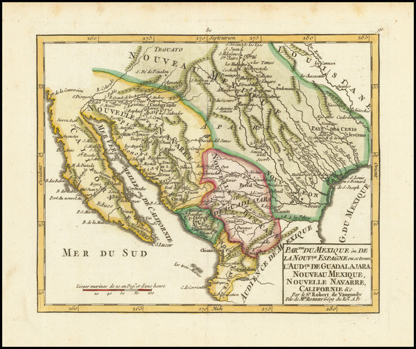 20-Texas, Southwest, Mexico and Baja California Map By Gilles Robert de Vaugondy